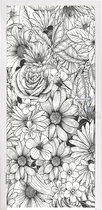 Deursticker Een zwart-wit illustratie van bloemdessin - 95x215 cm - Deurposter