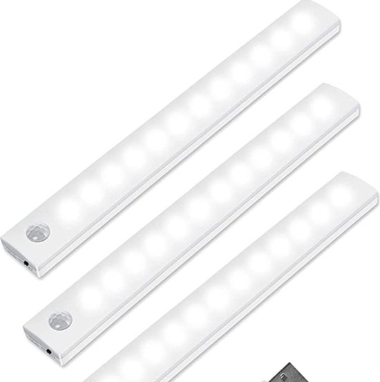 Flightmode - Vicloon kastverlichting met bewegingssensor, 3-pack led-kastverlichting, automatische aan/uit led-kastverlichting, draadloos USB oplaadbaar kastnachtlampje met magnetische strip voor kledingkast, kast, trappen