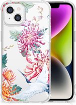 GSM Hoesje Geschikt voor iPhone 14 Telefoonhoesje Valbescherming met transparante rand Bird Flowers
