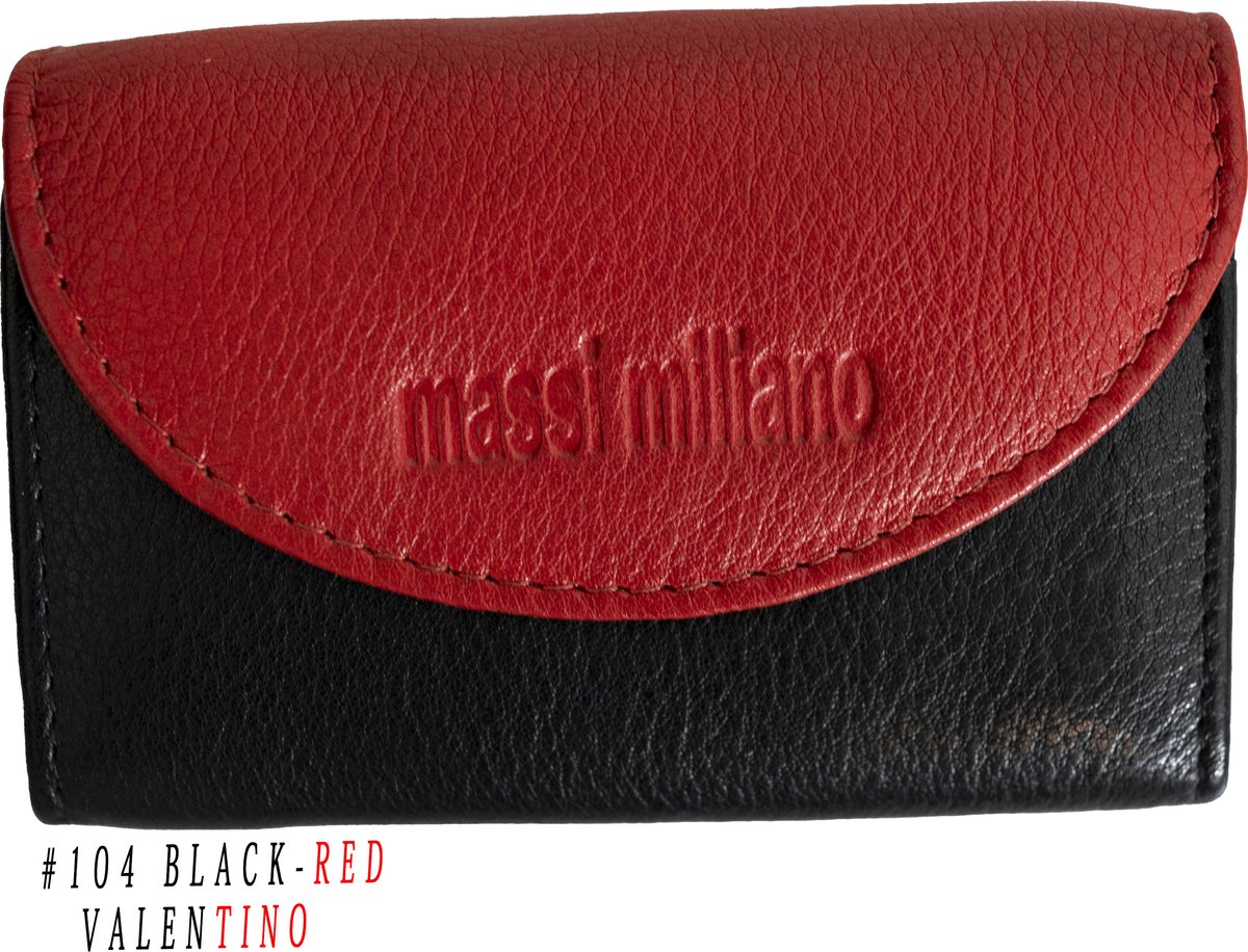 Massi Miliano Kleine Portemonnee Unisex Nappa Leer Zwart/Rood (A1-04-(6+36) - 9,5X2X6CM -