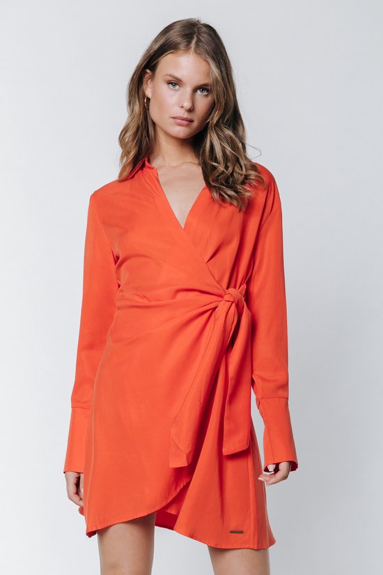 Colourful Rebel Hette Uni Wrap Mini Dress Jurken Dames - Kleedje - Rok - Jurk - Oranje - Maat S