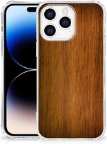 GSM Hoesje Geschikt voor Apple iPhone 14 Pro Max Telefoonhoesje met Naam met transparante rand Donker Hout