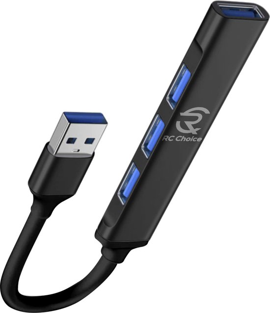 RC Choice USB 3.0 Hub - 4 USB poorten - Aluminium Zwart / Zwart | bol.com