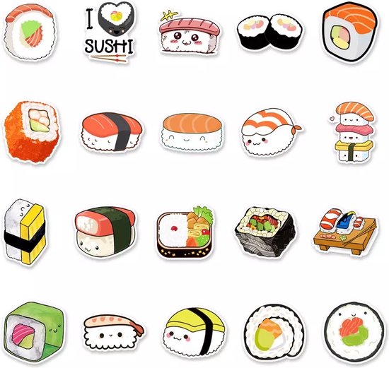 Sushi Stickers 50 Stuks | Food Stickers | Grappige Stickers | Eten | Agenda | Laptop Stickers | Decoratie | Stickers Kinderen | Stickers Volwassenen | Plakstickers | Stickers Bullet Journal | Planner Stickers - Merkloos