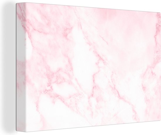 Canvas Schilderij Marmer - Wit - Roze - Chic - Marmerlook - 120x80 cm - Wanddecoratie