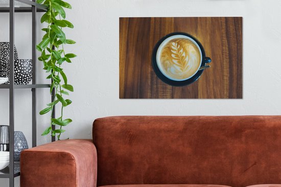 Canvas Schilderij Koffie - Tafel - Hout - 60x40 cm - Wanddecoratie