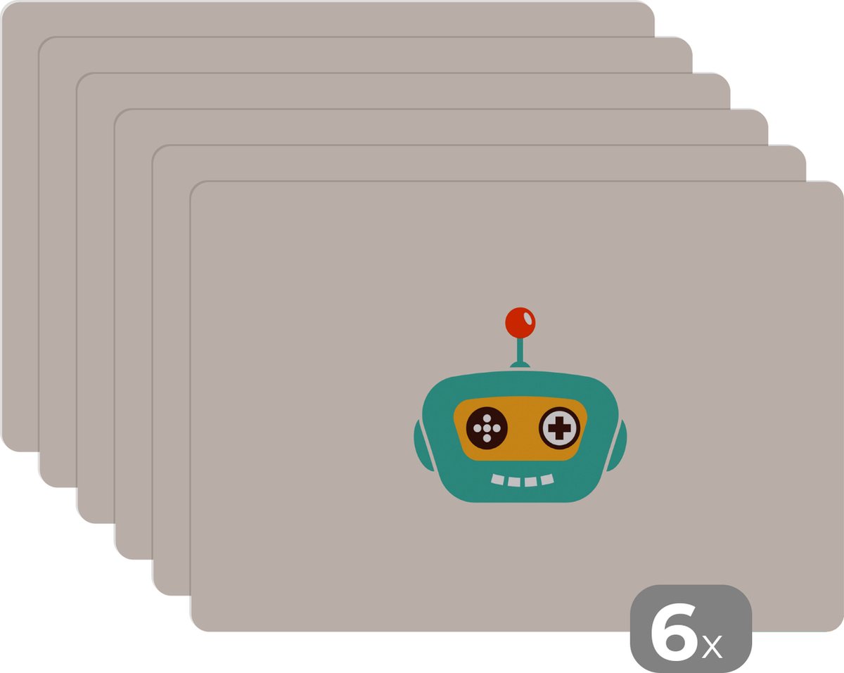 Placemat kinderen - Placemat - Placemats kunststof - Robot - Gezicht - Antenne - Technologie - Jongen - Kind - 45x30 cm - 6 stuks - Hittebestendig - Anti-Slip - Onderlegger - Afneembaar