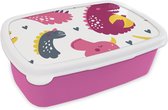 Broodtrommel Roze - Lunchbox - Brooddoos - Dino - Patronen - Kind - Roze - Meisjes - 18x12x6 cm - Kinderen - Meisje