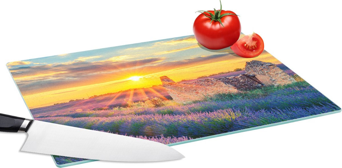 Glazen Snijplank - 39x28 - Lavendel - Zonsondergang - Ruïne - Paars - Snijplanken Glas