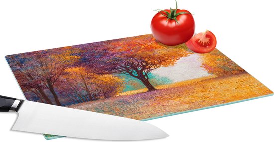 Planche à découper en Verres - 28x20 - Peinture - Arbre - Couleurs - Peinture à l'huile - Planches à découper en Glas