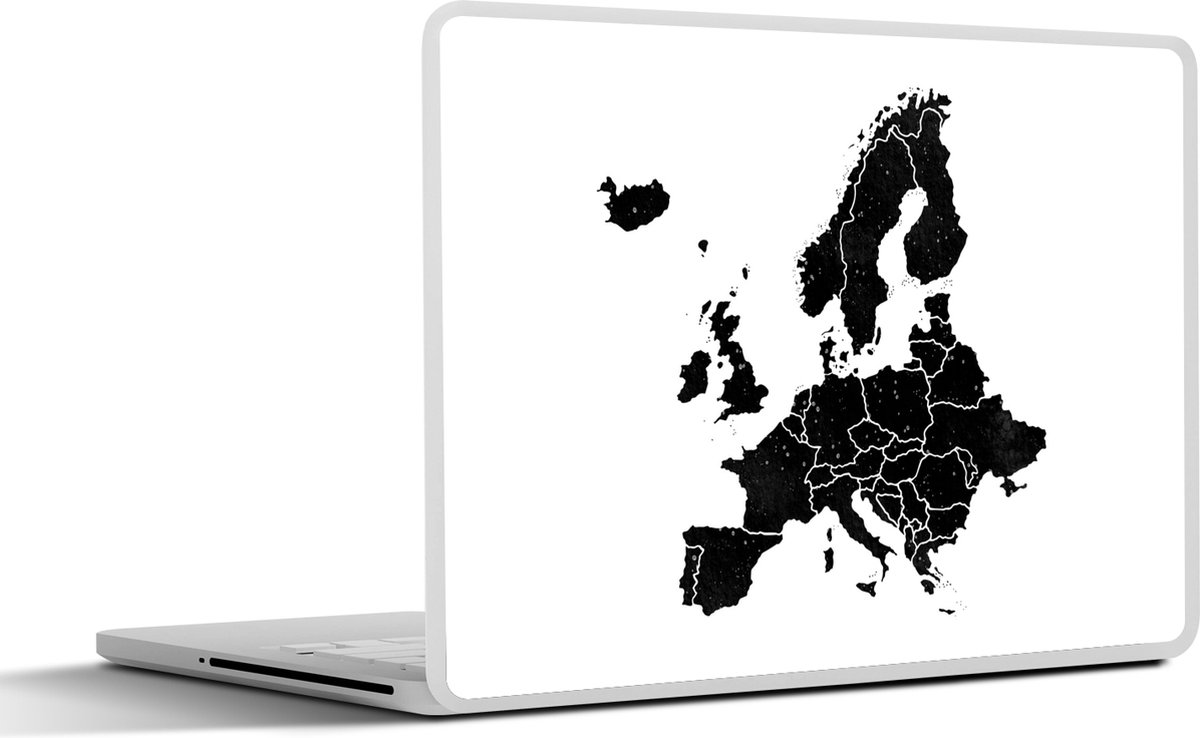 Laptop sticker - 13.3 inch - Europakaart in zwarte waterverf - zwart wit - 31x22,5cm - Laptopstickers - Laptop skin - Cover
