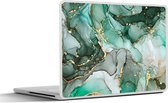 Laptop sticker - 14 inch - Goud - Marmer - Groen - Luxe - Marmerlook - Grijs - 32x5x23x5cm - Laptopstickers - Laptop skin - Cover