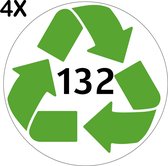 Containerstickers Huisnummer "15" - 25x25cm - Witte Cirkel met Groen Recycle Logo en Zwart Nummer- Set van 4 dezelfde Vinyl Stickers - Klikostickers