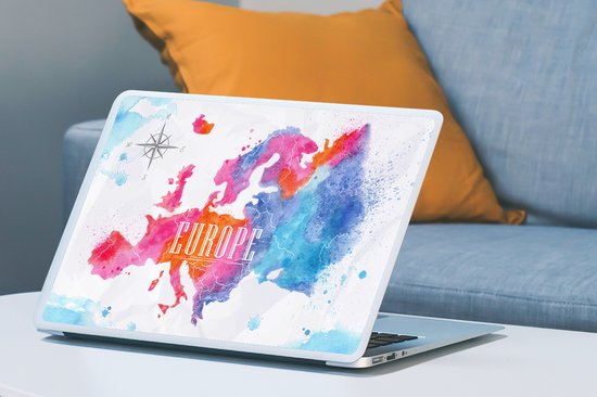 Laptop sticker - 17.3 inch - Kaart - Waterverf - Kleuren - 40x30cm - Laptopstickers - Laptop skin - Cover
