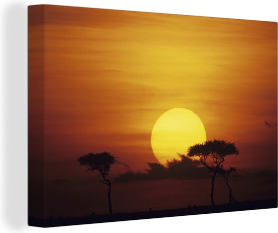 Canvas Schilderij Zonsopkomst Masai Mara Nationaal Park - 90x60 cm - Wanddecoratie