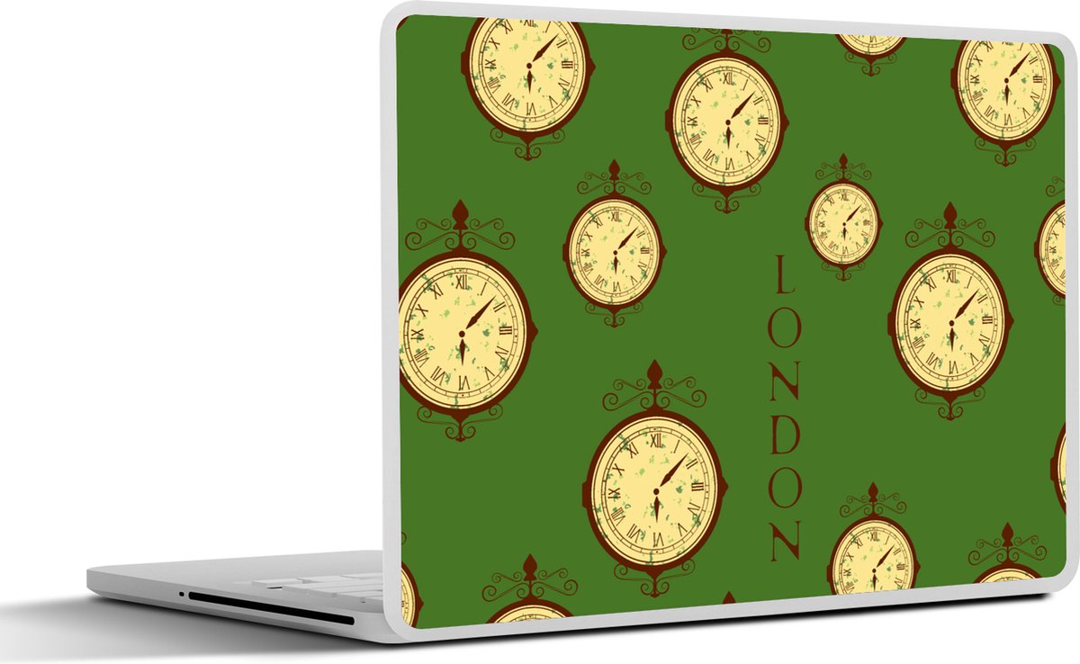 Laptop sticker - 14 inch - Londen - Vintage - Klok - Patroon - 32x5x23x5cm - Laptopstickers - Laptop skin - Cover