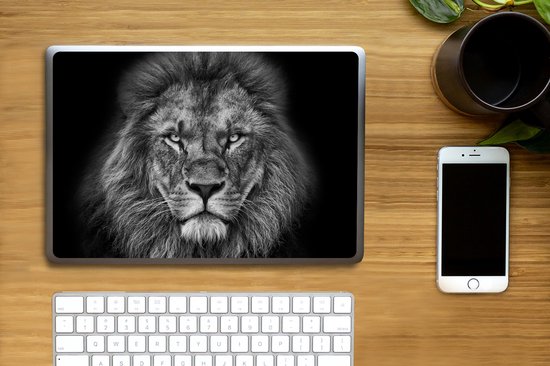 Autocollant pour ordinateur portable - 12,3 pouces - Animaux - Lion - Zwart - Wit - Portrait - 30x22cm - Autocollants pour ordinateur portable - Peau pour ordinateur portable - Couverture