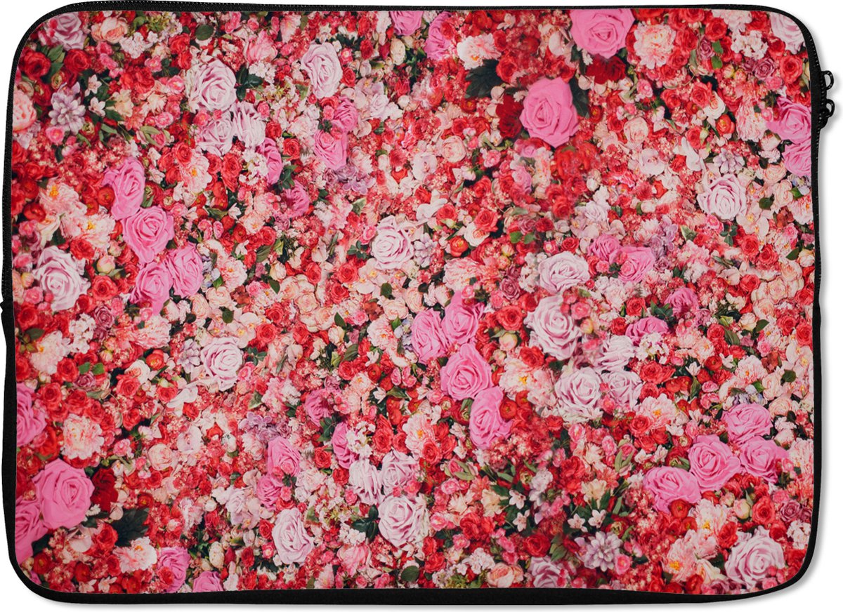 Laptophoes 13 inch - Bloemen - Kleuren - Rozen - Laptop sleeve - Binnenmaat 32x22,5 cm - Zwarte achterkant