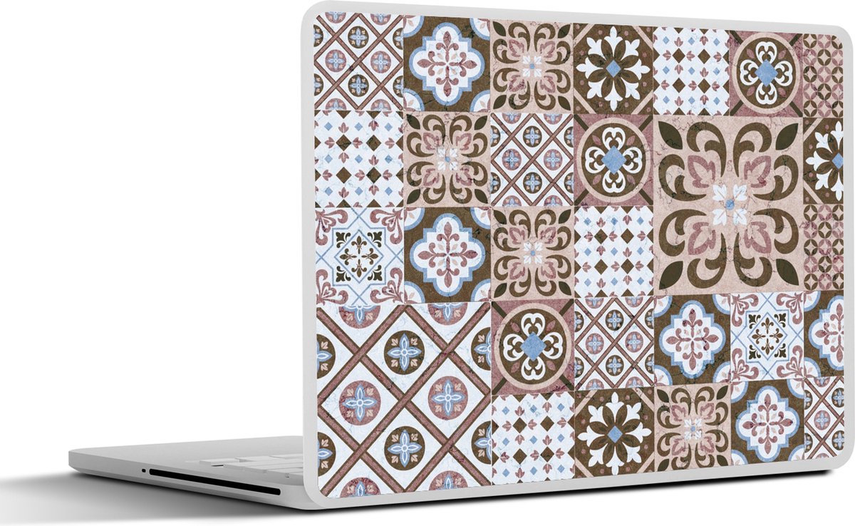 Laptop sticker - 17.3 inch - Patronen - Vintage - Bruin - Bloemen - vormen - 40x30cm - Laptopstickers - Laptop skin - Cover