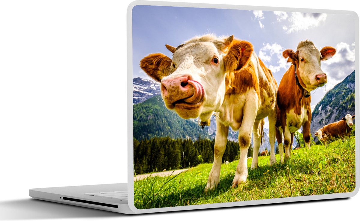 Laptop sticker - 11.6 inch - Koeien - Bergen - Gras - Landschap - Alpen - 30x21cm - Laptopstickers - Laptop skin - Cover