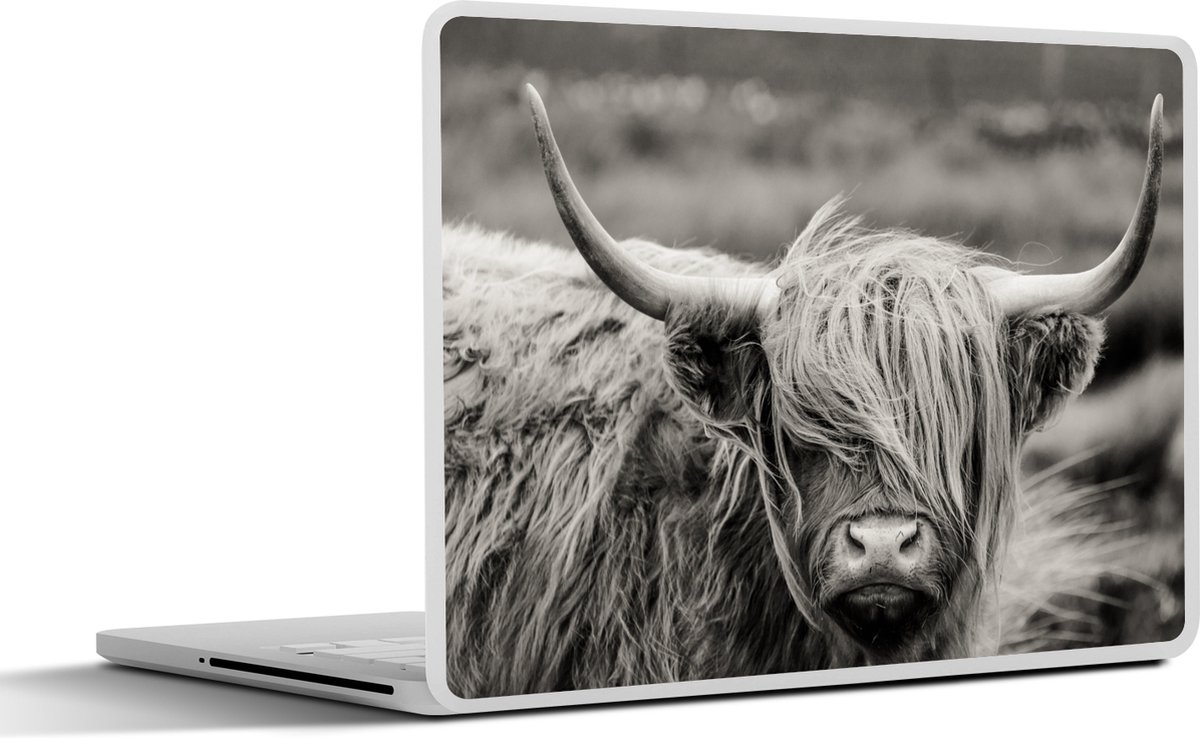 Laptop sticker - 15.6 inch - Schotse hooglander - Koe - Dieren - Zwart wit - Landelijk - 36x27,5cm - Laptopstickers - Laptop skin - Cover