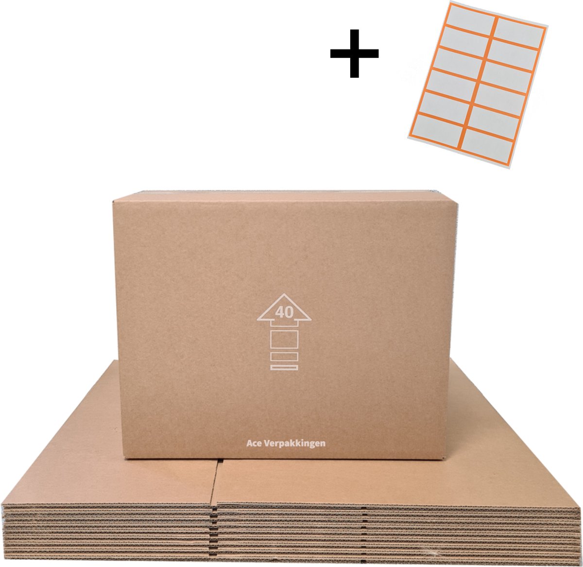 Ace Verpakkingen Verhuisdozen 40 stuks Dubbelgolf Extra Sterk 50kg draagvermogen 60L inhoud Incl. Etiketten