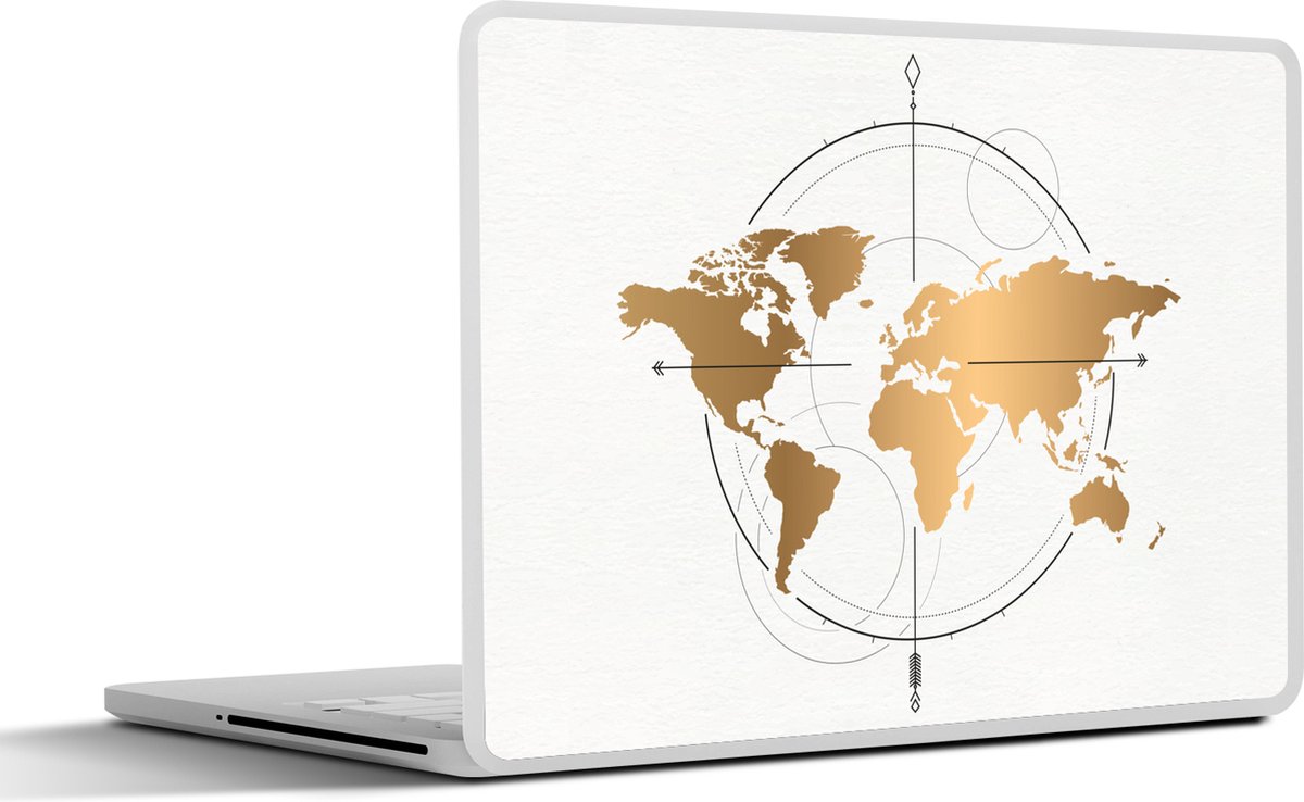 Laptop sticker - 13.3 inch - Wereldkaart - Goud - Kompas - Kinderen - Jongens - Meisjes - 31x22,5cm - Laptopstickers - Laptop skin - Cover