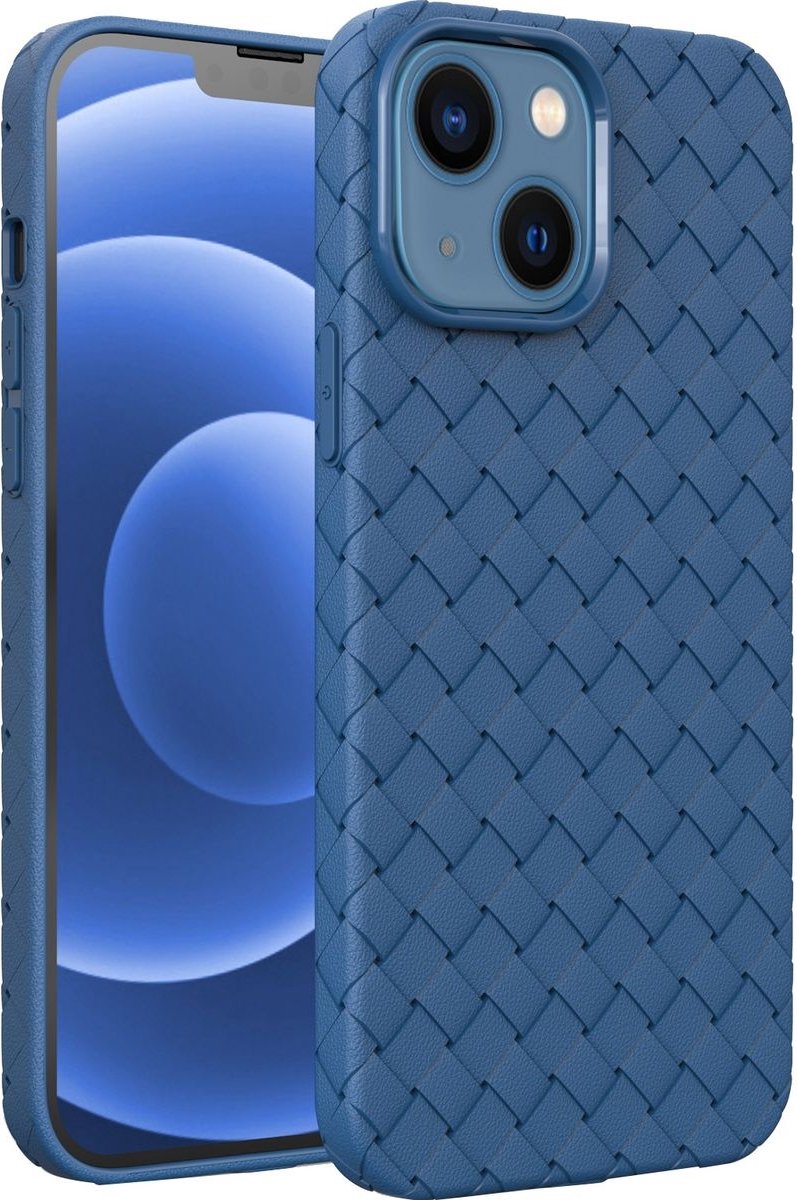 Mobigear Hoesje geschikt voor Apple iPhone 14 Plus Telefoonhoesje Flexibel TPU | Mobigear Woven Backcover | iPhone 14 Plus Case | Back Cover - Donkerblauw