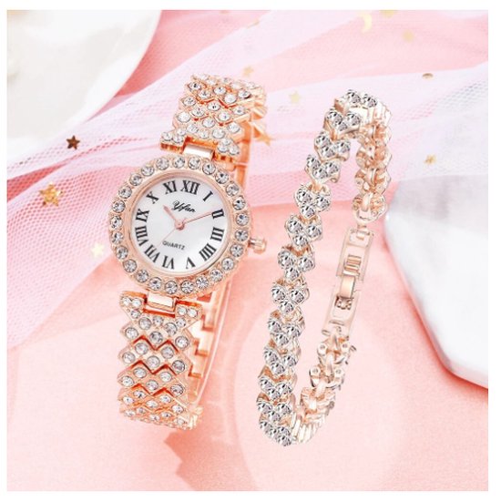 Fiory Sieradenset Horloge Armband| Rose Goud| Horloge | Armband | volledig  vol met... | bol.com