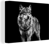 Canvas schilderij - Wilde dieren - Wolf - Zwart - Wit - Canvasdoek - 40x30 cm - Foto op canvas - Woondecoratie