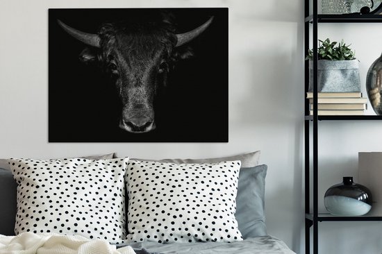 Toile - Animaux - Taureau - Zwart - Wit - Photo sur toile - 80x60 cm - Salon - Peintures sur toile