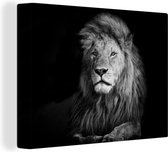 Peinture sur toile - Animaux sauvages - Lion - Zwart - Wit - Décoration d'intérieur - 120x90 cm - Photo sur toile - Toile Canvasdoek