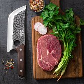 T&M Knives - Hakmes Gehamerd Met Lasergat - Keukenmes - Vleesmes - Vlijmscherp - Lederen Hoes en Luxe Giftbox
