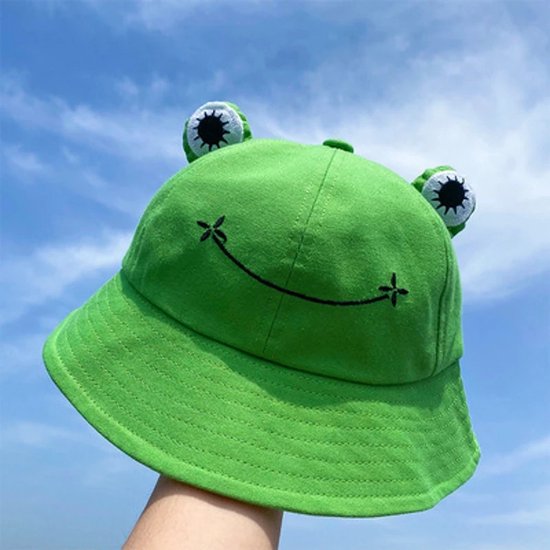 Vissershoedje kikker - Bucket Hat - Hoed - Festival - Volwassenen - Dames - Heren - Katoen - groen - Happy Shopper