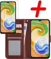 Hoes Geschikt voor Samsung A04s Hoesje Bookcase Hoes Flip Case Book Cover Met Screenprotector - Hoesje Geschikt voor Samsung Galaxy A04s Hoes Book Case Hoesje - Bruin