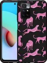 Xiaomi Redmi 10 2022 Hoesje Zwart Roze Cheeta's - Designed by Cazy