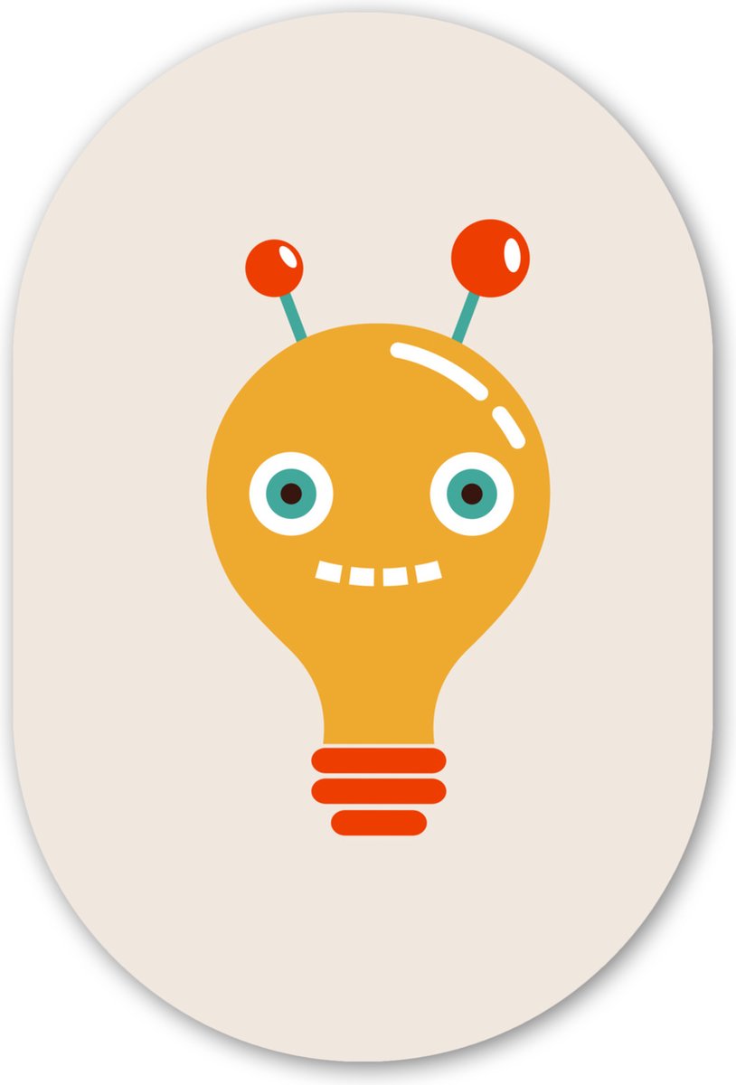 Muurovaal 60x90 cm - Ovale wanddecoratie Robot - Gloeilamp - Gezicht - Antenne - Kinderen