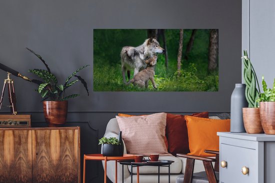 Stickers muraux - Film autocollant - Loup - Bébé - Forêt - 120x60 cm - Film adhésif - Stickers muraux Chambre d'enfant - Papier peint autocollant