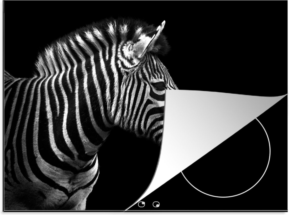 KitchenYeah® Inductie beschermer 71x52 cm - Zebra - Zwart - Wit - Portret - Dieren - Kookplaataccessoires - Afdekplaat voor kookplaat - Inductiebeschermer - Inductiemat - Inductieplaat mat