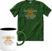 50 Jaar vintage legend - Abraham jubileum - verjaardag  cadeau - Kado tip - T-Shirt met mok - Heren - Bottle Groen - Maat M