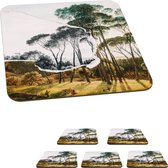 Onderzetters voor glazen - Italiaans landschap parasoldennen - Kunst - Hendrik Voogd - Schilderij - Zwart wit - Oude meesters - 10x10 cm - Glasonderzetters - 6 stuks