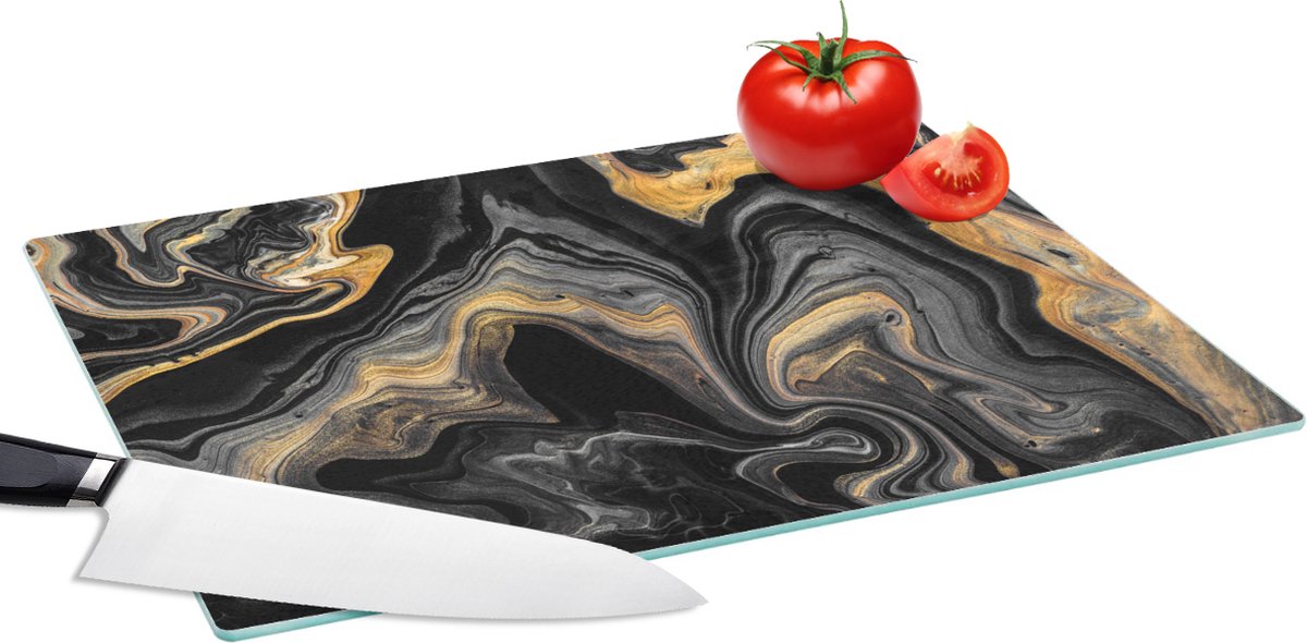Glazen Snijplank - 39x28 - Marmer - Acryl - Goud - Luxe - Abstract - Snijplanken Glas