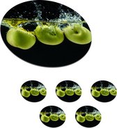 Onderzetters voor glazen - Rond - Appels - Fruit - Water - Zwart - Groen - 10x10 cm - Glasonderzetters - 6 stuks