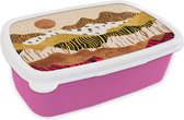 Broodtrommel Roze - Lunchbox Tijgerprint - Pastel - Goud - Print - Tijger - Abstract - Brooddoos 18x12x6 cm - Brood lunch box - Broodtrommels voor kinderen en volwassenen