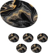 Onderzetters voor glazen - Rond - Marmer - Acryl - Goud - Luxe - Abstract - 10x10 cm - Glasonderzetters - 6 stuks