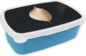 Broodtrommel Blauw - Lunchbox - Brooddoos - Bladeren - Goud - Zwart - Planten - Luxe - 18x12x6 cm - Kinderen - Jongen