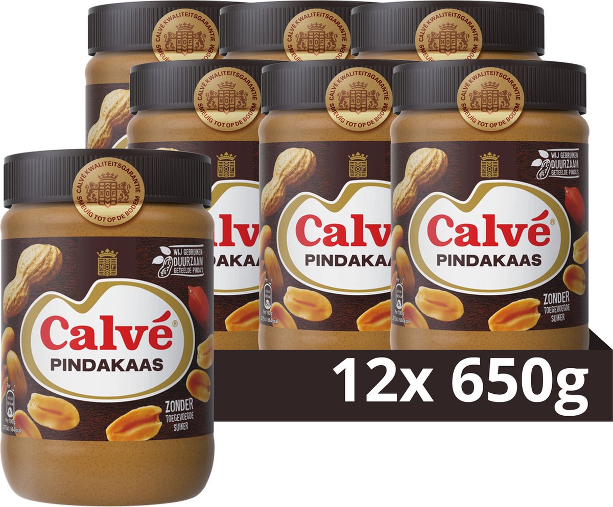 Calvé Pindakaas 12 x 650 g Voordeelverpakking bol