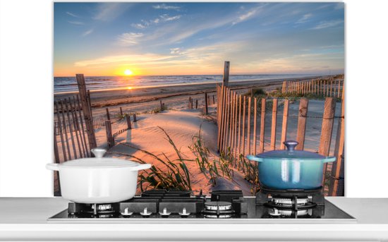 Spatscherm keuken 100x65 cm - Kookplaat achterwand Strand - Zee - Duin - Zonsondergang - Landschap - Muurbeschermer - Spatwand fornuis - Hoogwaardig aluminium