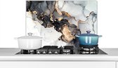 Spatscherm keuken 70x50 cm - Kookplaat achterwand Marmer - Zwart - Wit - Goud - Luxe - Abstract - Muurbeschermer - Spatwand fornuis - Hoogwaardig aluminium
