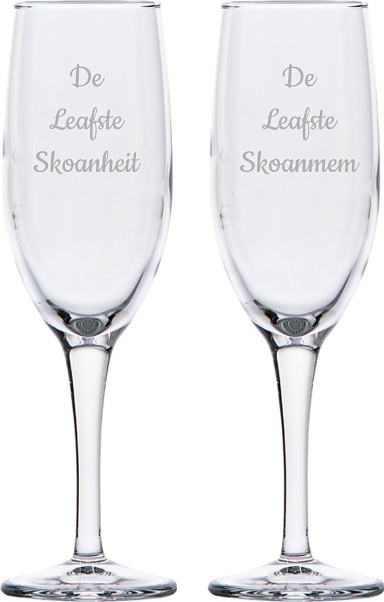 Gegraveerde Champagneglas 16,5cl De Leafste Skoanheit-De Leafste Skoanmem